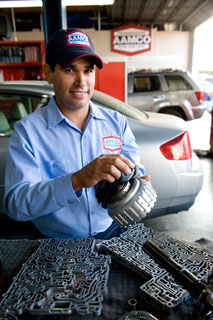 Photo of AAMCO expert technician working on a transmission rebuild